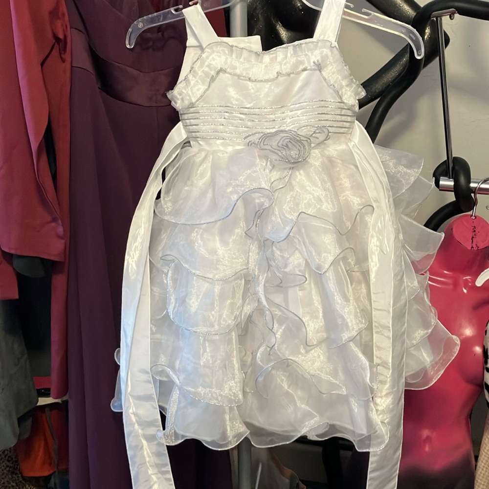 Little girls white party dress size two, worn once to a wedding